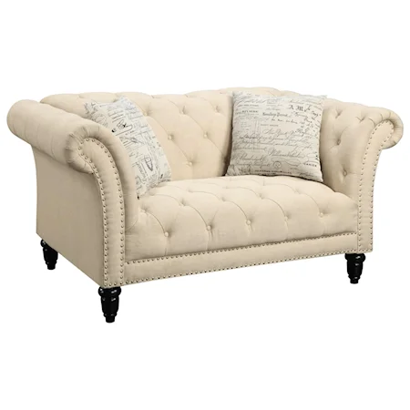 Glam Loveseat with Nailhead Trim and Button Tufting
