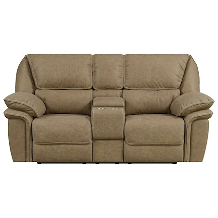 Contemporary Power Console Loveseat with USB Ports and Cupholders