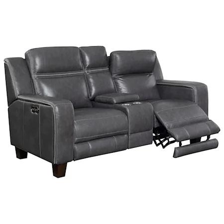 Power Reclining Leather Console Loveseat with Power Headrests, USB, and Dual Memory Buttons