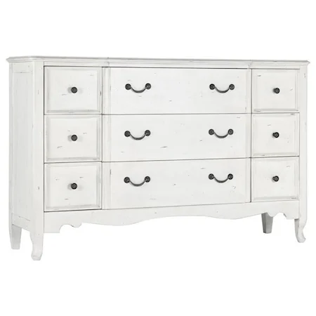 Cottage Antique White 9-Drawer Dresser