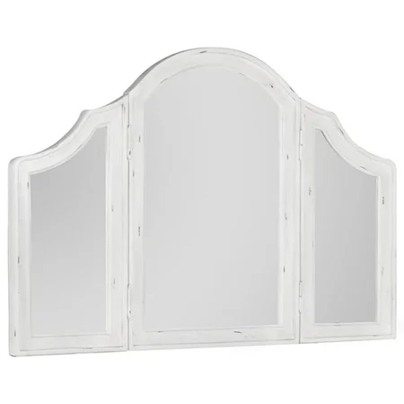 Cottage Antique White Trifold Vanity Mirror