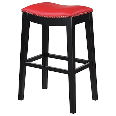 30'' Bar Height Stool with Faux Leather Upholstery and Nailheads
