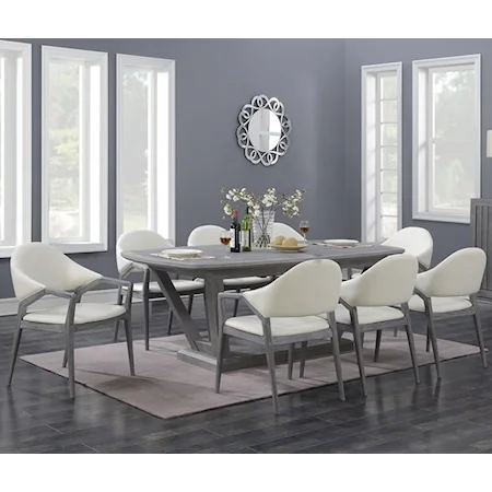 9-Piece Dining Set with Faux Leather Arm Chairs