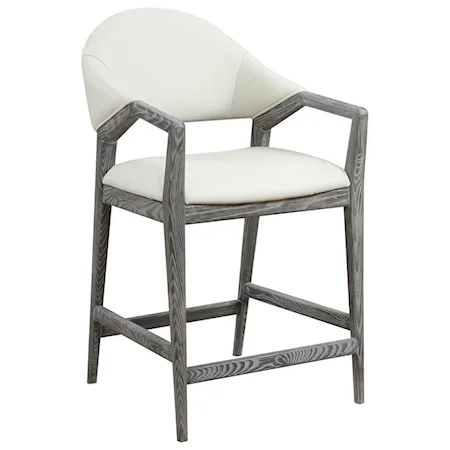 Contemporary Bar Stool with White Faux Leather Upholstery