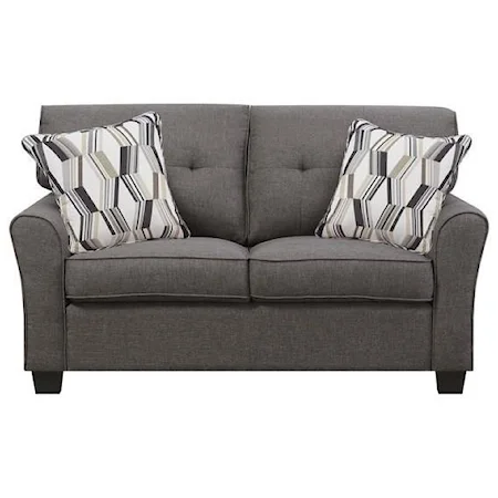 Transitional Loveseat with Tufted Back and 2 Accent Pillows