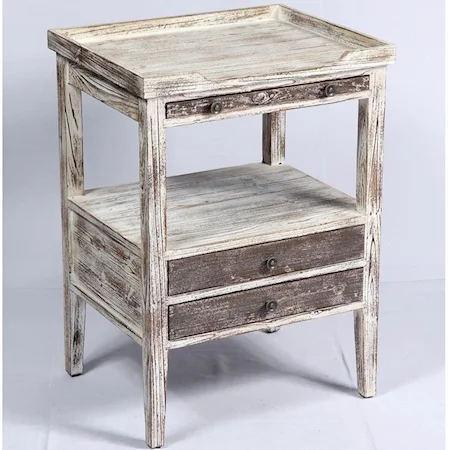 Rustic 2-Drawer End Table with Pull Out Tray