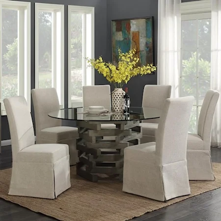 Contemporary Rustic 7-Piece Dining Table and Chair Set with Glass Top