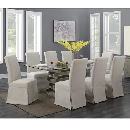 Contemporary Rustic 9-Piece Dining Table and Chair Set with Glass Top