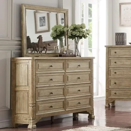 Transitional Dresser and Mirror Combination with 8 Drawers