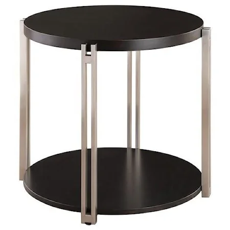 Contemporary Round End Table with Bottom Shelf