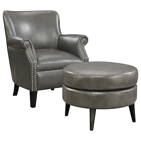 Transitional Accent Chair and Ottoman with Nailhead Trim
