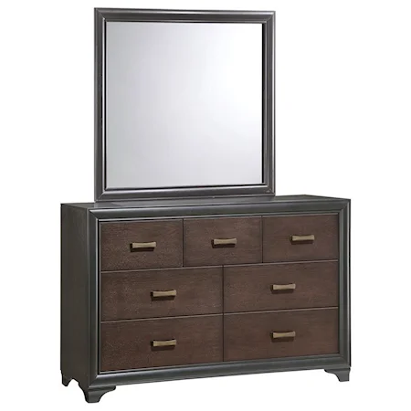 Transitional 7-Drawer Dresser and Mirror Set