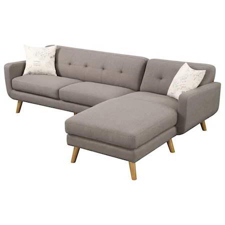 Tufted Back Contemporary Sectional with Chaise and 2 Accent Pillows