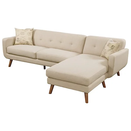 Tufted Back Contemporary Sectional with Chaise and 2 Accent Pillows