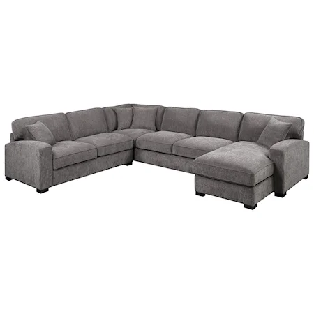 Casual 3-Piece Sectional Sofa with Right Arm Facing Chaise and 4 Accent Pillows