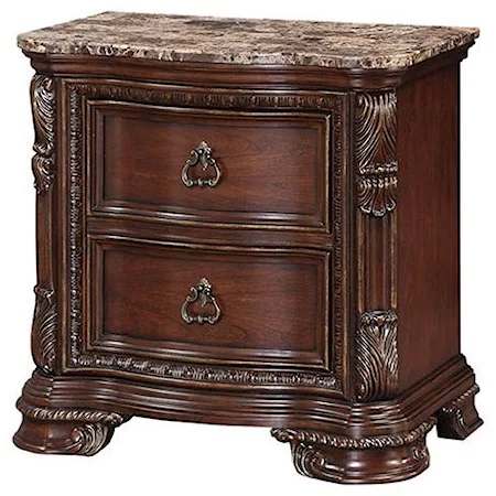 Nightstand with Acanthus Leaf Detailing and Stone Top