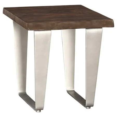 Contemporary End Table w/ Live Edge Solid Mahogany Top and Metal Legs