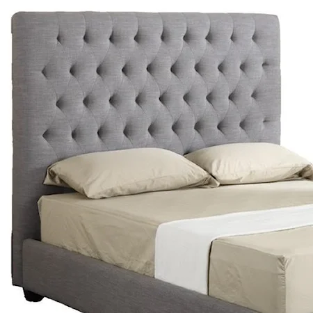Queen Upholstered Headboard with Tufting in Gray Fabric