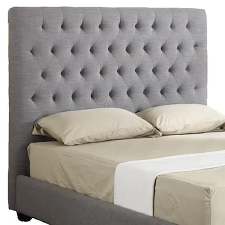 King Upholstered Headboard with Tufting in Gray Fabric