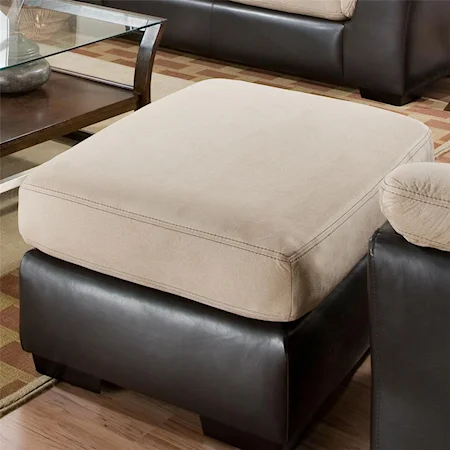 Casual Two-Tone Ottoman with Exposed Wood Legs