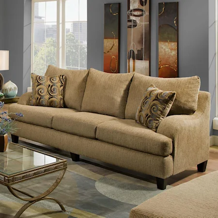 Casual Stationary Sofa with Flowing Arms and Accent Pillows