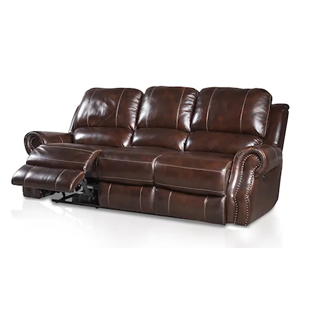 Traditional Three Seater Reclining Sofa with Rolled Arms and Nailhead Trim