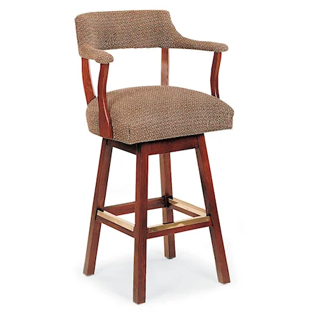 Wooden Swivel Bar Stool With Upholstered Cushions