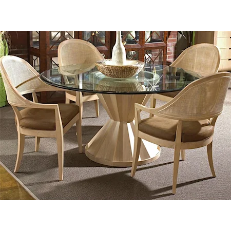 Round Single Pedestal Table and 4 Cane Back Chairs