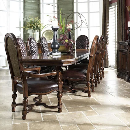 9-Piece Double Pedestal Table with 2 Arm Chairs and 6 Side Chairs