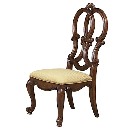 Carved Back Side Chair with Upholstered Seat