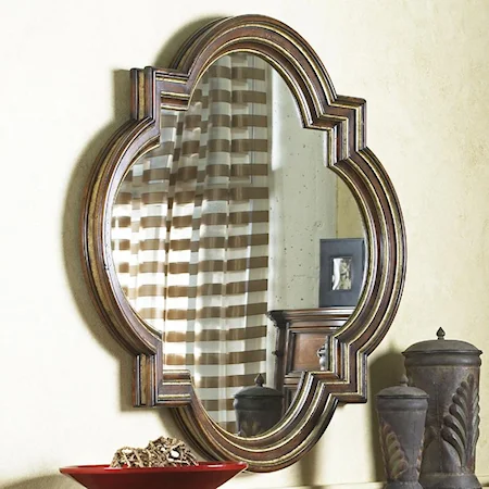 Decorative Beveled Glass Mirror with Aged Gold Trim