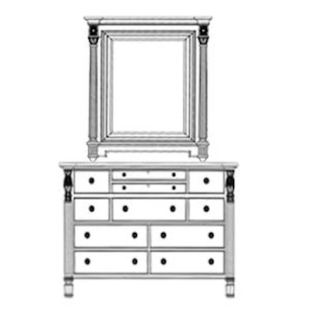 Master Bow Front High Dresser and Vertical Mirror