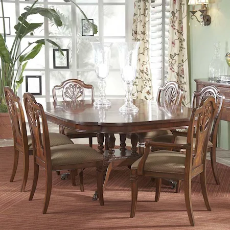 7 Piece Dining Set with Classic Small Table with Splat Back Side and Arm Chairs