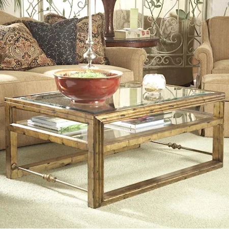 Rectangular Cocktail Table with Glass Top and Shelf