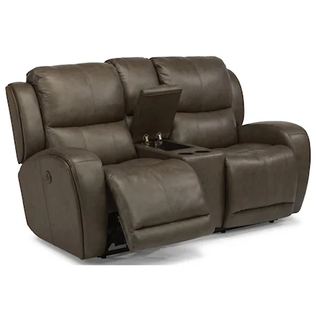 Contemporary Power Reclining Love Seat with Storage Console and USB Ports