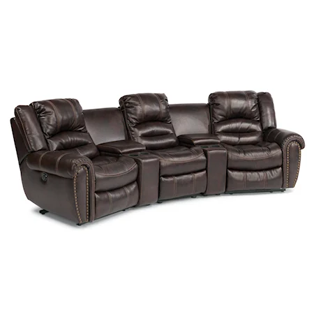 Five Piece Power Reclining Home Theater Group with Two Cupholder Consoles