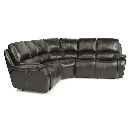 Three Piece Power Reclining Sectional Sofa with Nailheads and USB Charging Ports