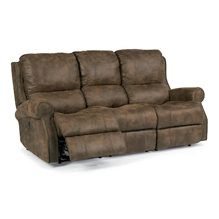 Traditional Power Reclining Sofa with Rolled Arms and Nailheads