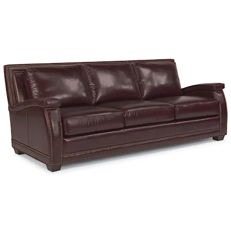 Transitional Leather Sofa with Nailhead Trim