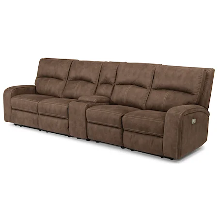 Contemporary Power Reclining Long Sectional with Power Headrests, Console & USB Ports