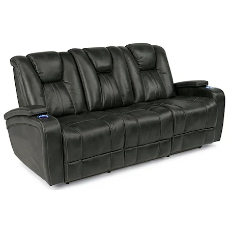 Power Adjustable Headrest Reclining Sofa with Light-Up Drop Down Table and Charging Ports