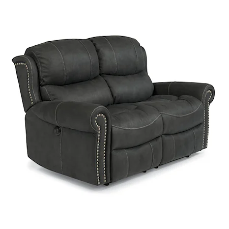 Cozy Reclining Love Seat with Nail Head Trim