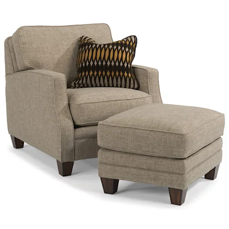Transitional Chair with Scalloped Arms and Ottoman Set