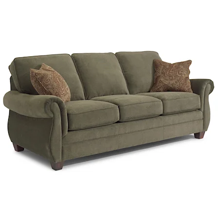 Queen Sofa Sleeper with 2 Accent Pillows and Rolled Arms