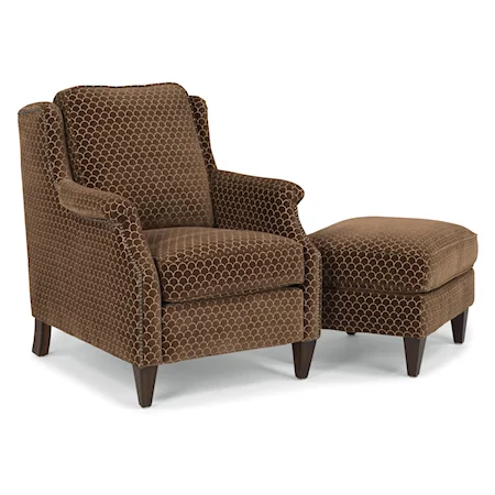 Transitional Chair and Ottoman Set with Slender English Arms and Nailhead Border