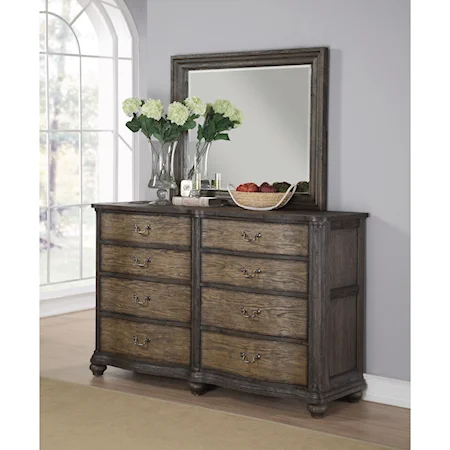Traditional Dresser and Mirror with Charging Station