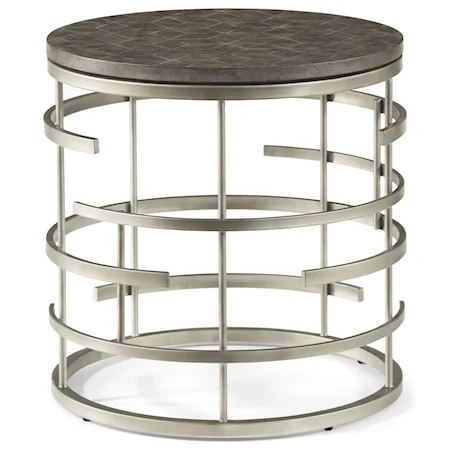 Contemporary Round Lamp Table with Concrete Tabletop