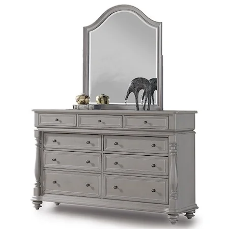 Traditional Dresser and Mirror Combination with 9 Drawers and Turned Post Edges