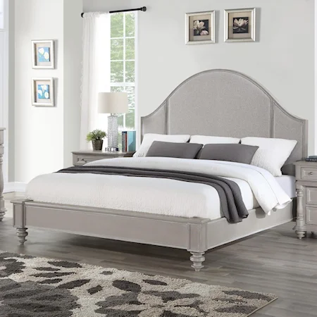 Traditional Queen Upholstered Bed with Arched Headboard