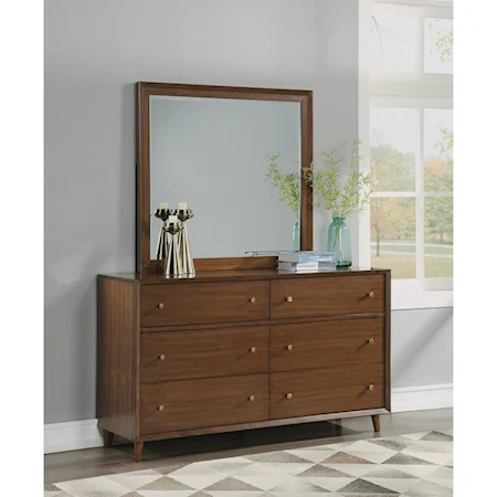 Mid-Century Modern Dresser and Mirror Set with Felt-Lined Drawers